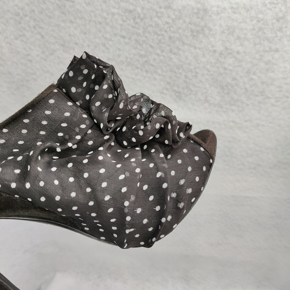 Pinup Rockabilly Polka Dot Ruffle Peep Toe Platform Stiletto Heels Womens Sz 7.5 - Picture 10 of 14
